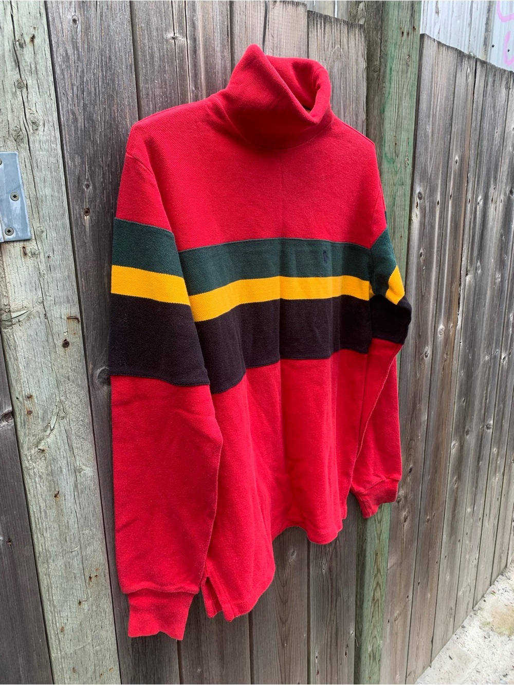 Vintage 90s Polo Ralph Lauren Colorblock Turtleneck Sweater Red Green Yellow S